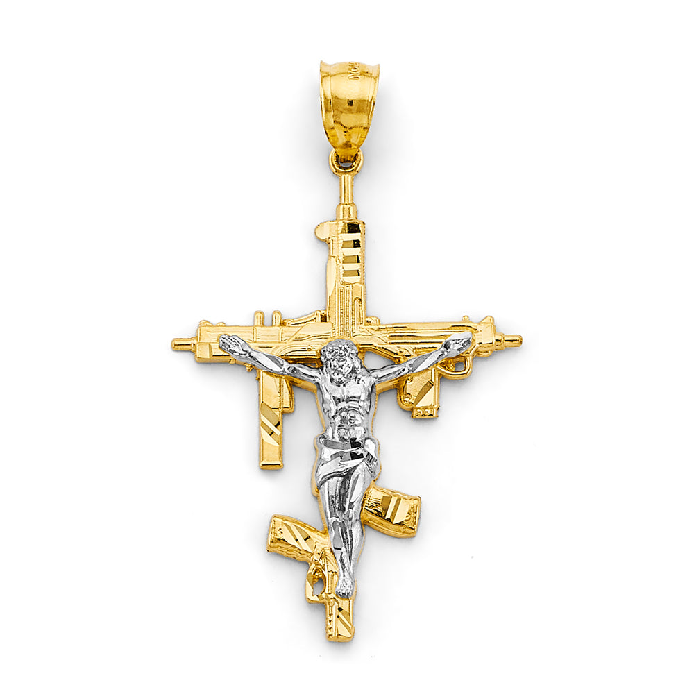 14K Two Tone Gold Crucifix Cross Pendant