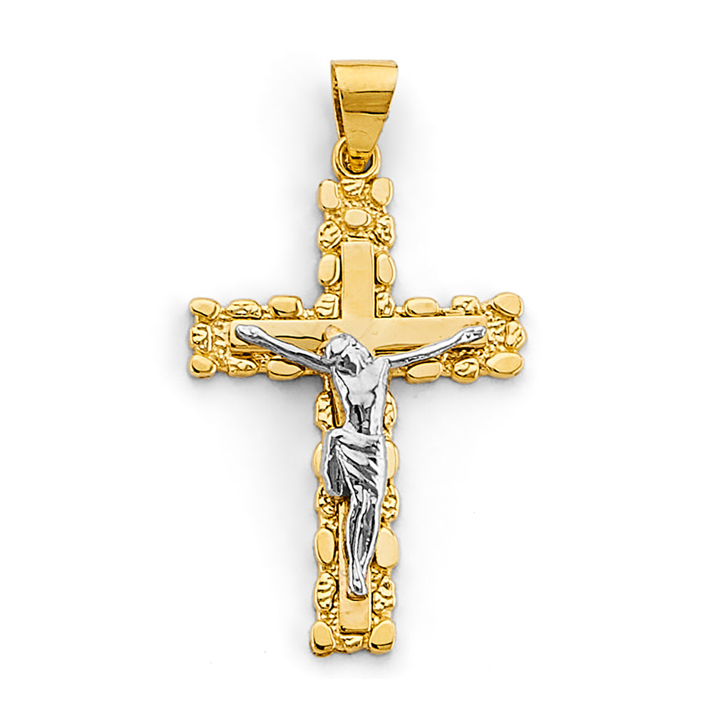 14K Two Tone Gold Crucifix Cross Pendant