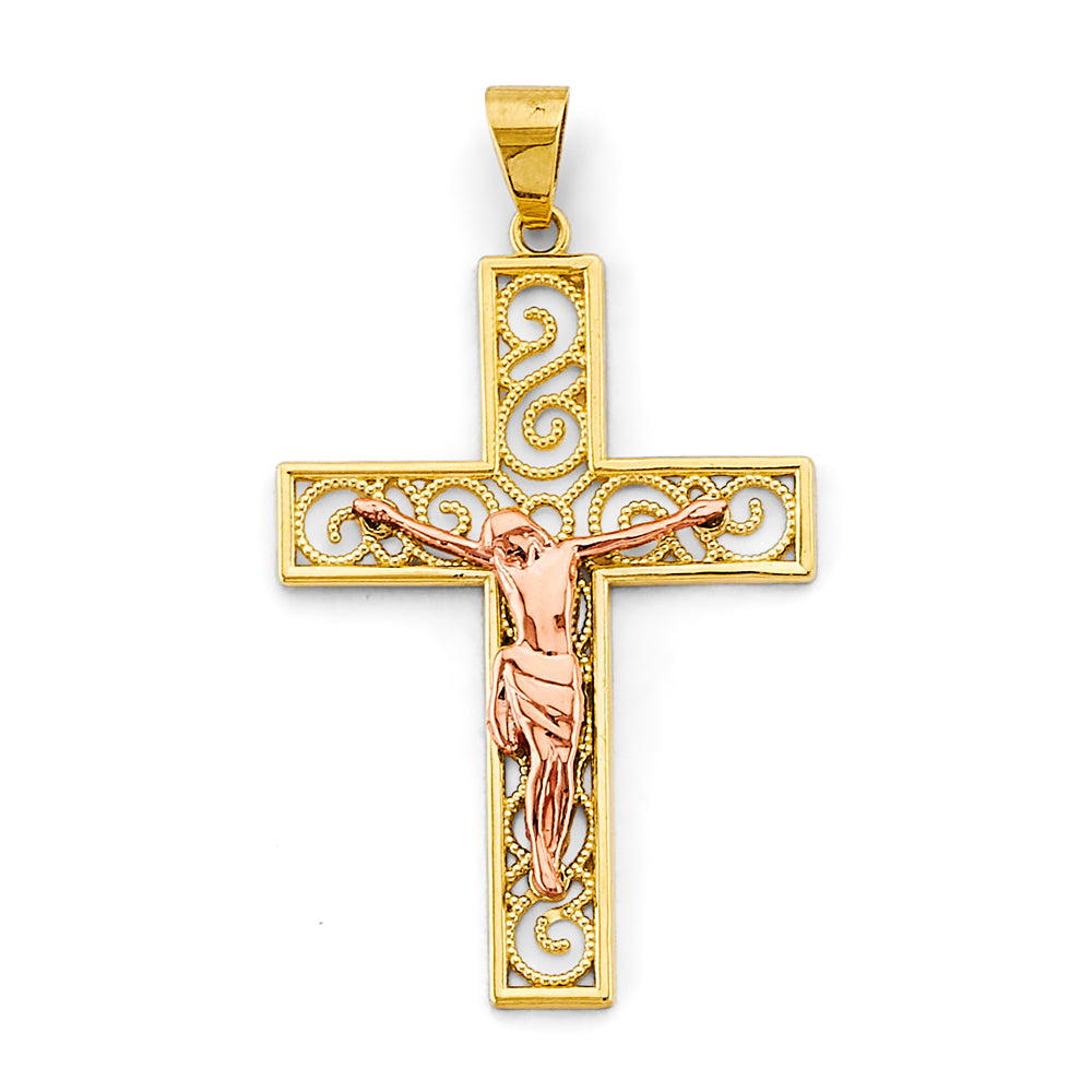 14K Two Tone Gold Crucifix Cross Pendant