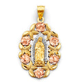 14K Yellow White Rose Gold Flower Guadalupe Pendant