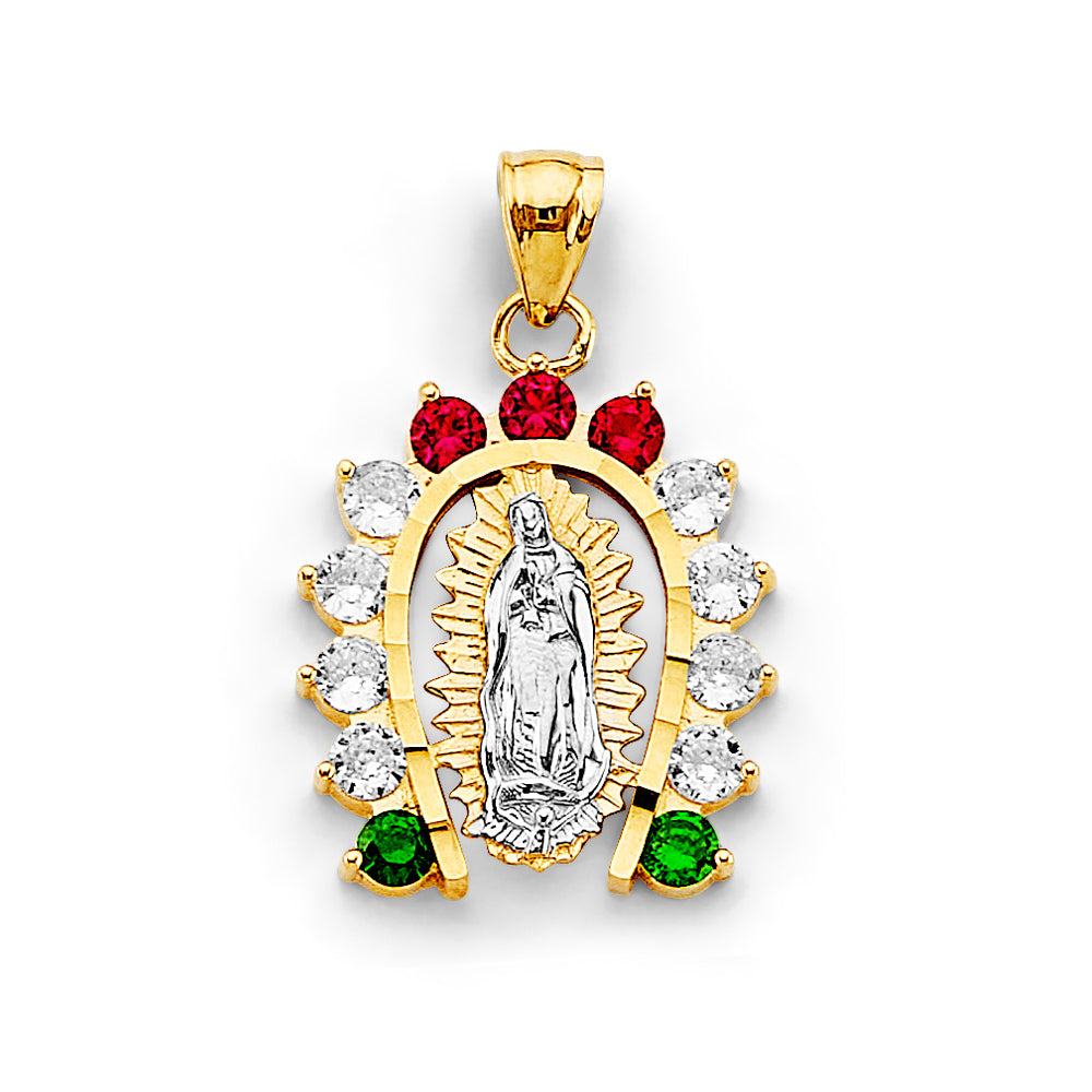14K Two Tone Gold CZ Horseshoe Guadalupe Pendant