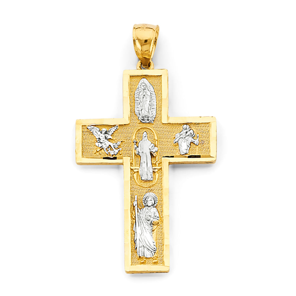14K Two Tone Gold Religious Cross Pendant