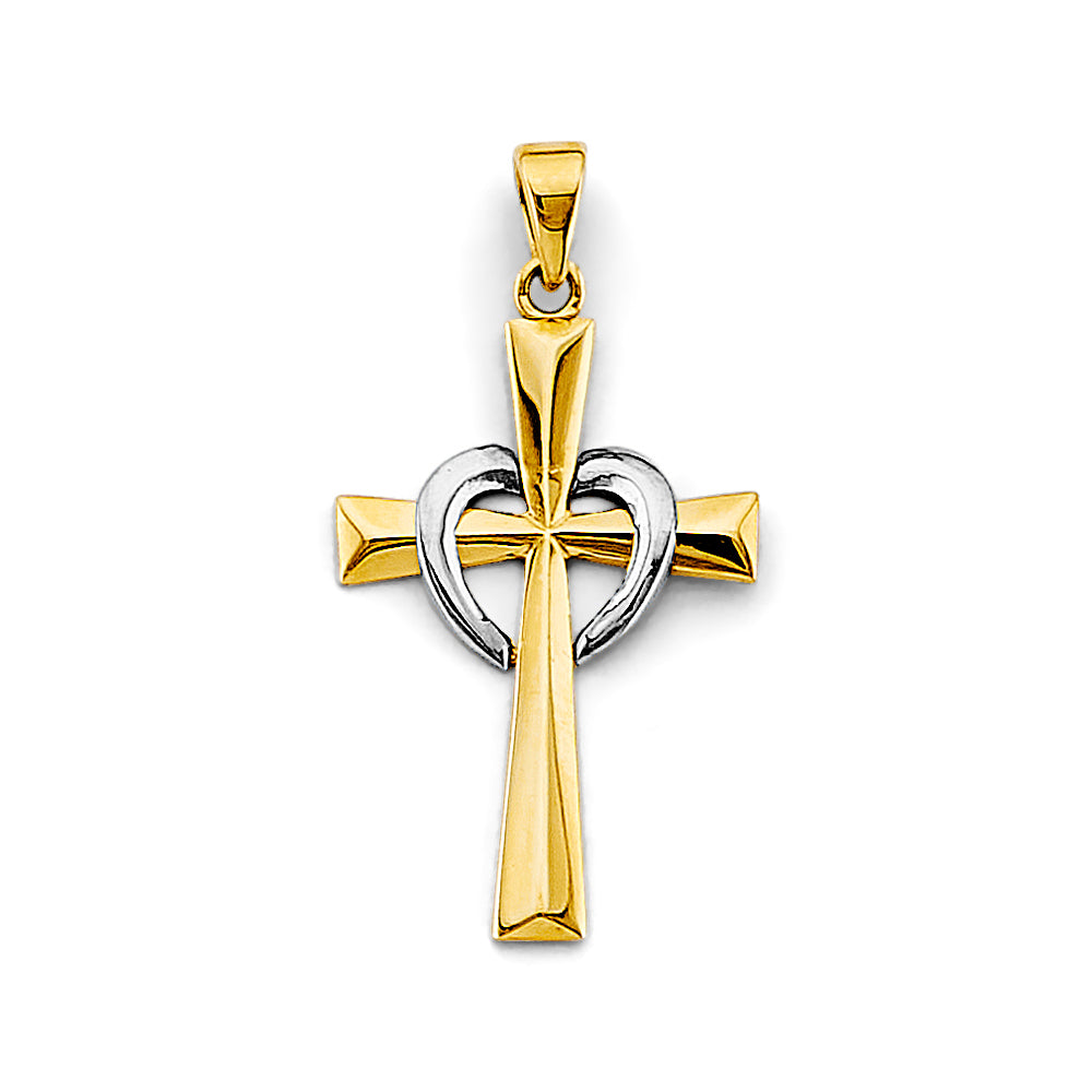 14K Two Tone Gold Cross Pendant