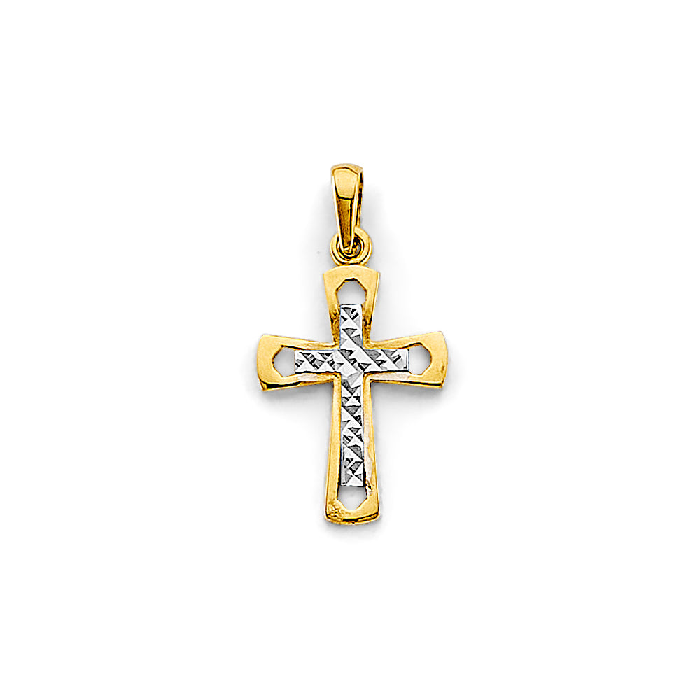 14K Two Tone Gold Small Cross Pendant