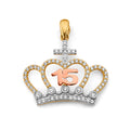 14K Yellow White Rose Gold CZ Crown 15 Years Pendant