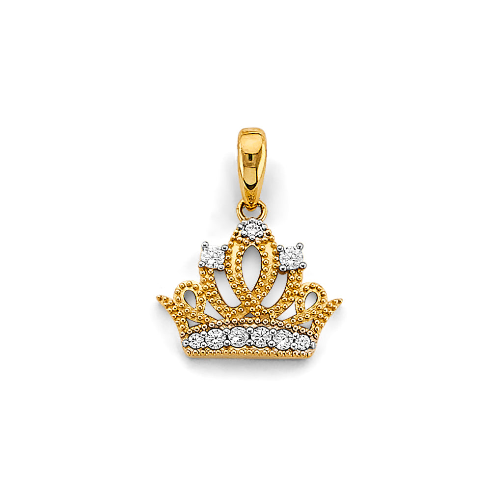 14K Two Tone Gold Crown Pendant