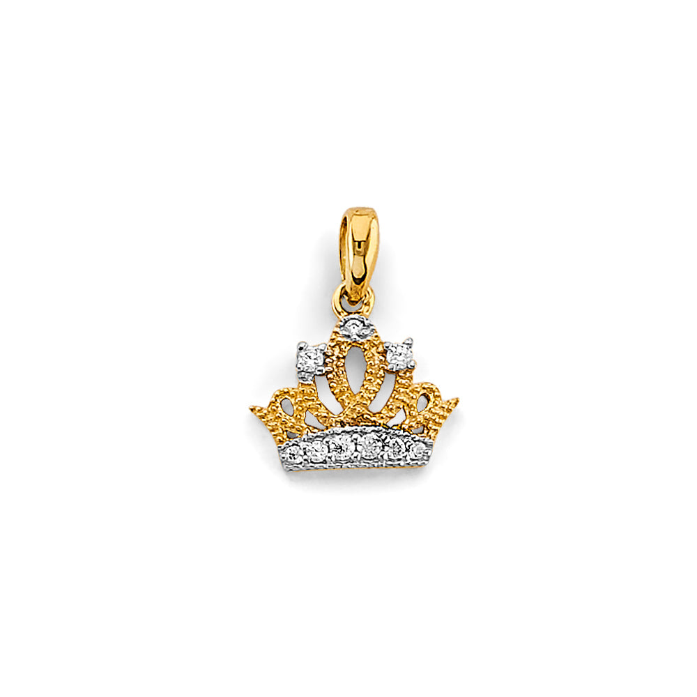 14K Two Tone Gold Small Crown Pendant