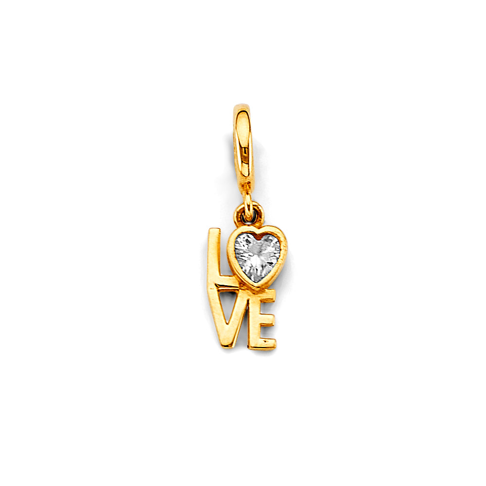 14K Yellow Gold CZ Love Charm For Mix & Match Bracelet