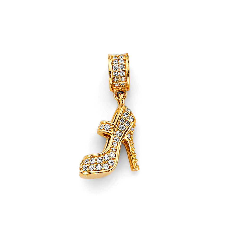 14K Yellow Gold CZ Shoe Charm For Mix & Match Bracelet
