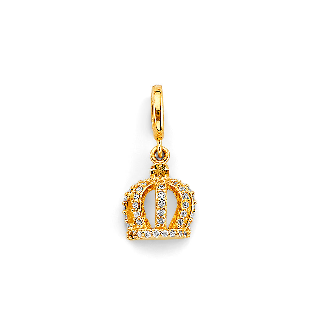 14K Yellow Gold CZ Crown Charm For Mix & Match Bracelet