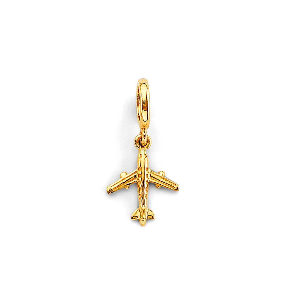 14K Yellow Gold Airplane Charm For Mix & Match Bracelet