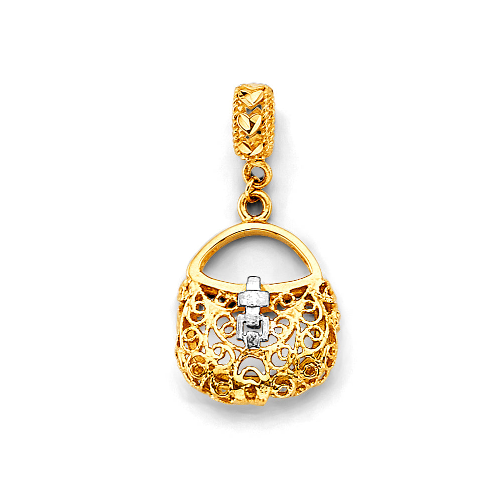 14K Two Tone Gold Purse Charm For Mix & Match Bracelet