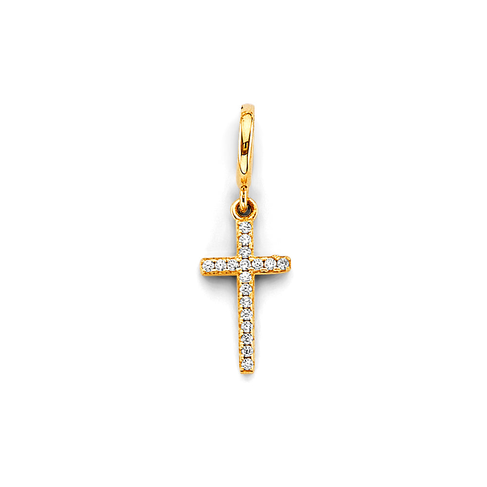 14K Yellow Gold CZ Cross Charm For Mix & Match Bracelet