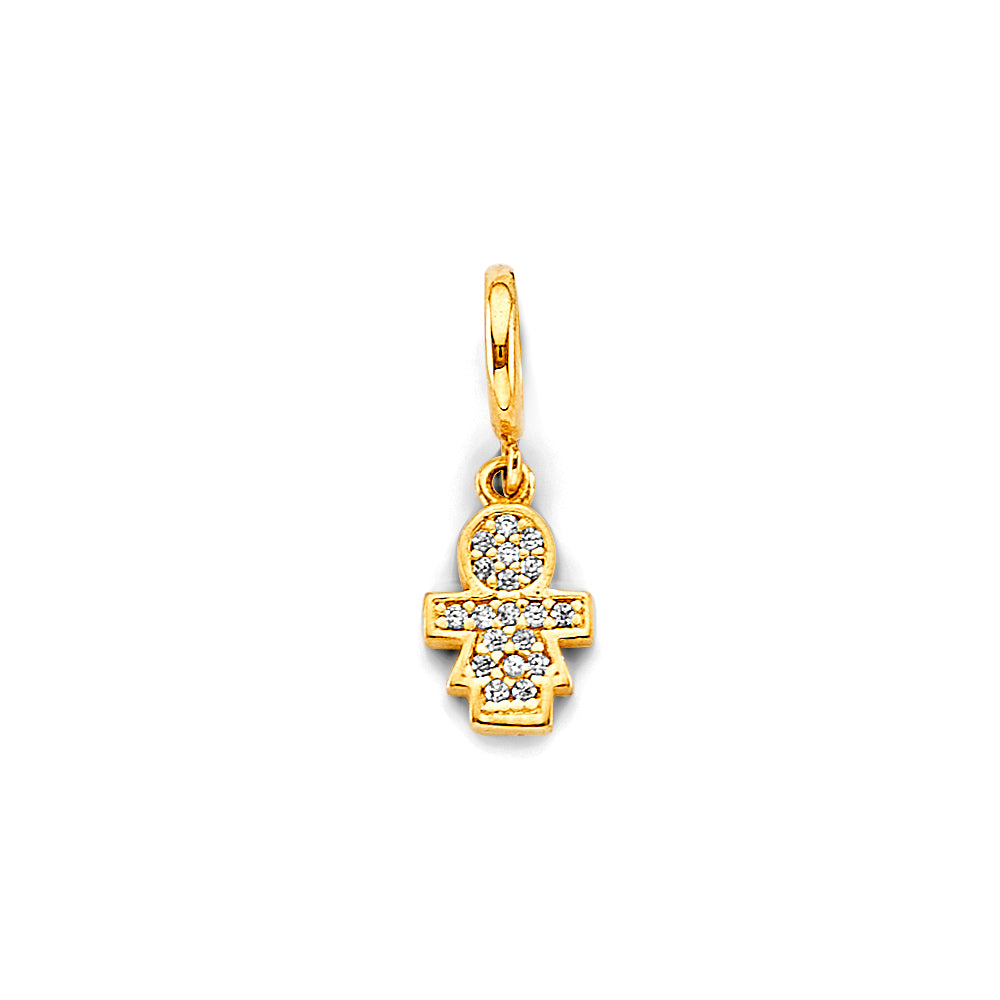 14K Two Tone Gold CZ Girl Charm For Mix & Match Bracelet