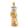 14K Yellow White Rose Gold CZ Santa Muerte 3D Pendant