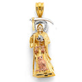 14K Yellow White Rose Gold CZ Santa Muerte 3D Pendant