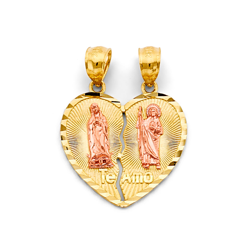 14K Two Tone Gold Heart Te Amo Pendant