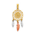 14K Yellow White Rose Gold Dream Catcher Pendant