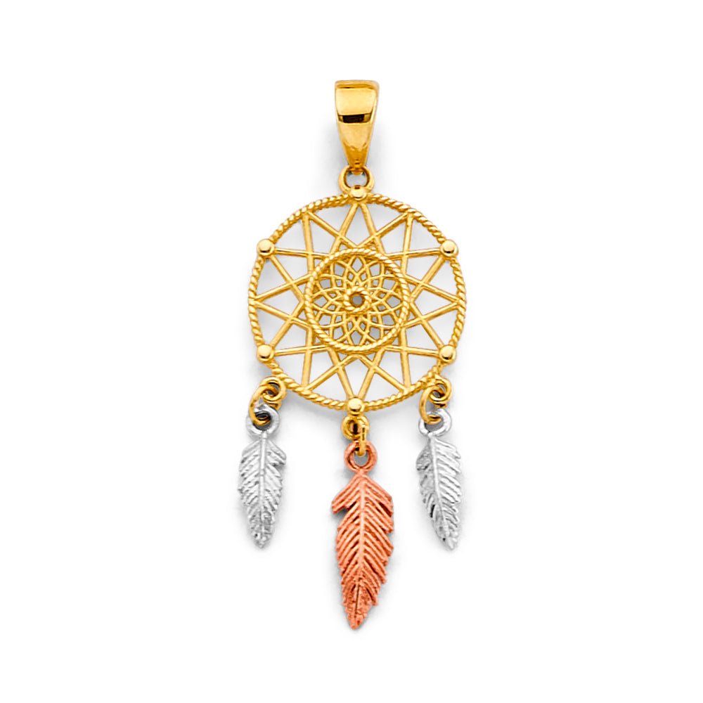 14K Yellow White Rose Gold Dream Catcher Pendant