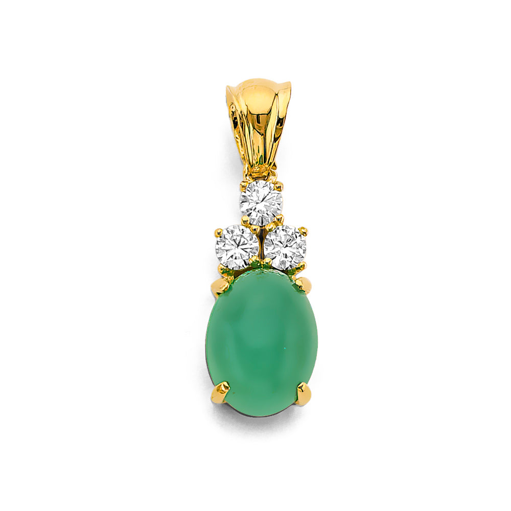 14K Yellow Gold CZ Jade Pendant / Set