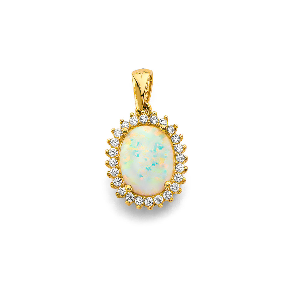 14K Yellow Gold CZ Opal Pendant / Set