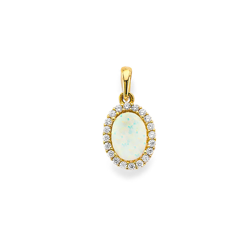 14K Yellow Gold CZ Opal Pendant / Set