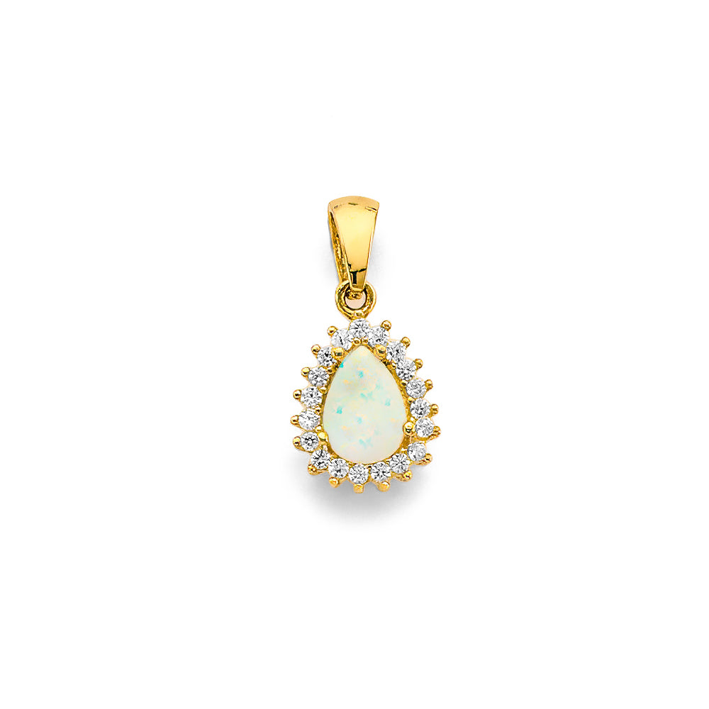 14K Yellow Gold CZ Opal Pendant / Set
