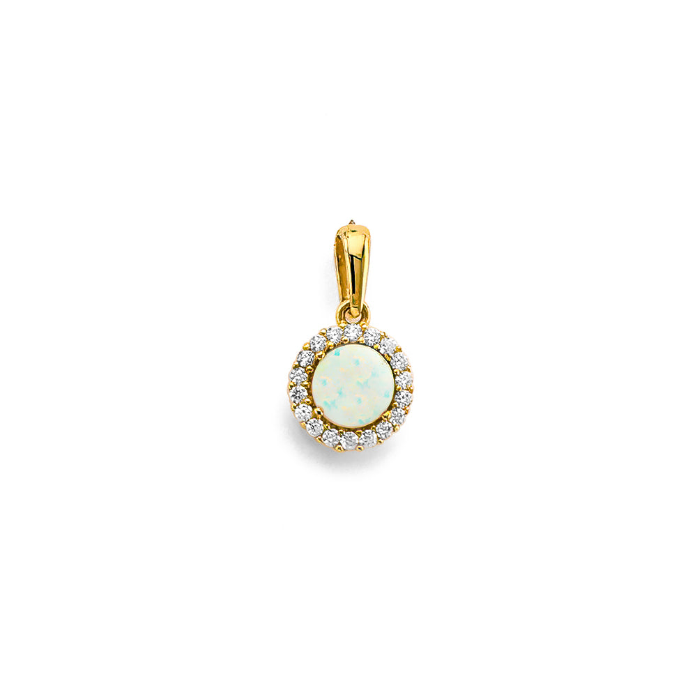 14K Yellow Gold CZ Opal Pendant / Set