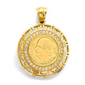 14K Yellow Gold CZ Greek 2.5 Pesos Coin Pendant / Set