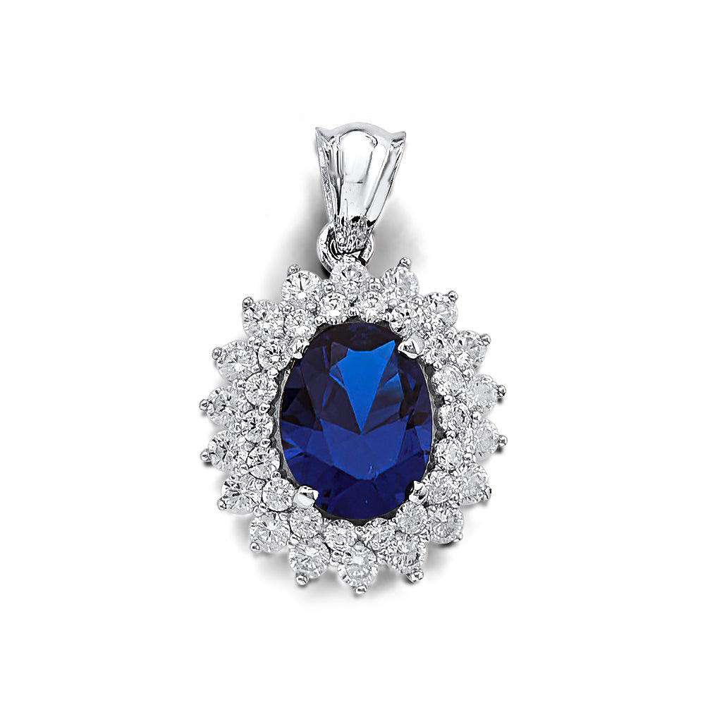 14K White Gold Blue CZ Pendant / Set