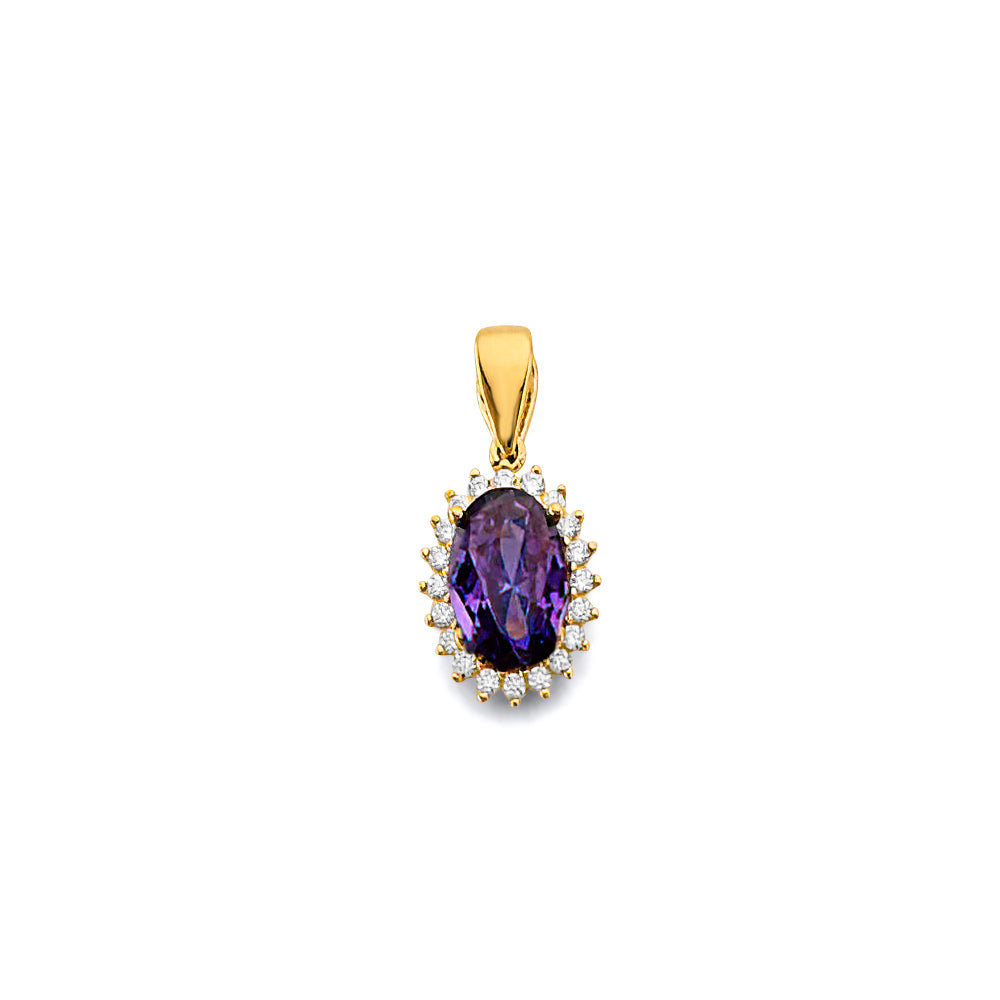 14K Yellow Gold CZ Oval Birthstone Pendant (Jan - Dec)