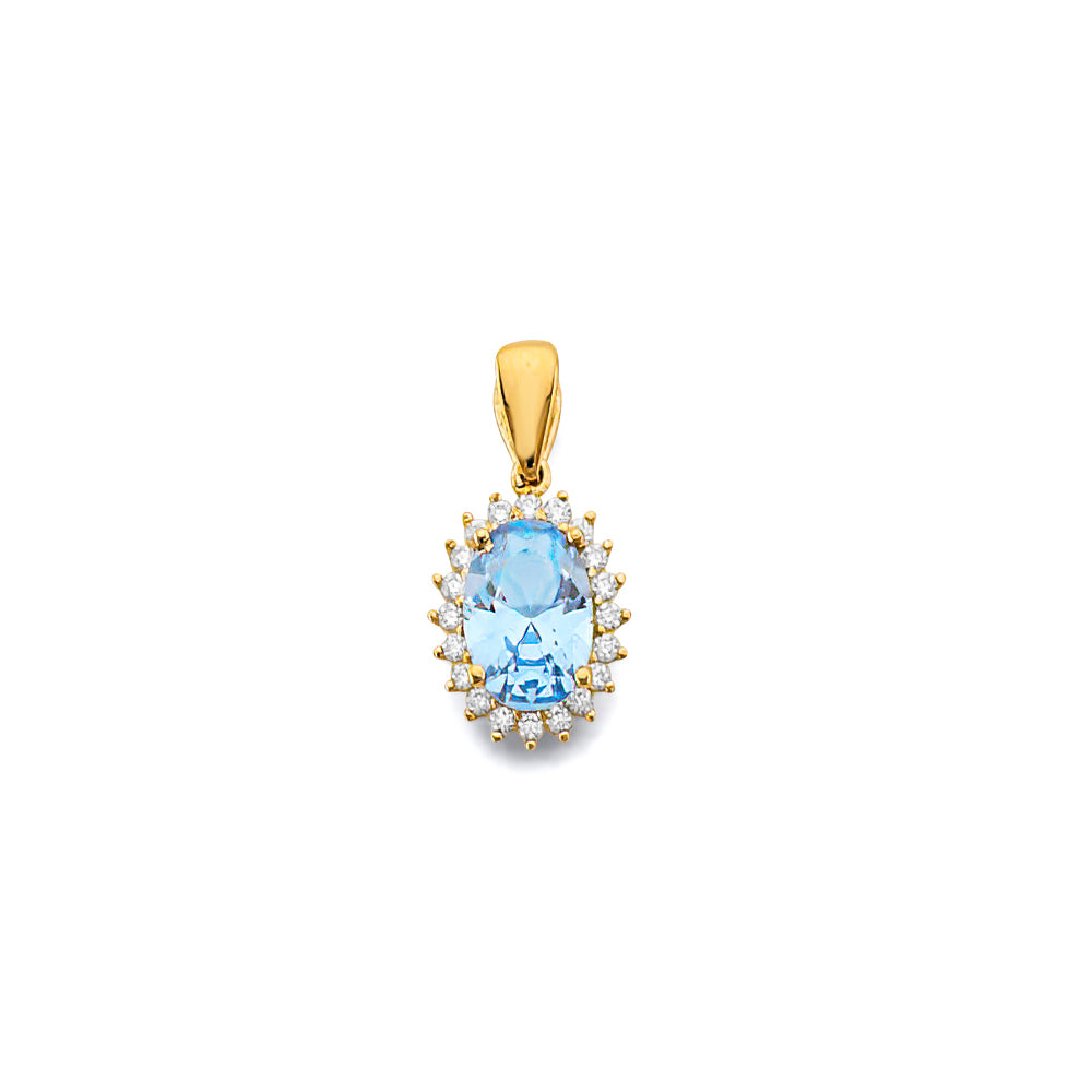 14K Yellow Gold CZ Oval Birthstone Pendant (Jan - Dec)