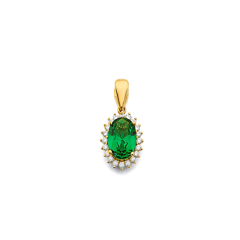 14K Yellow Gold CZ Oval Birthstone Pendant (Jan - Dec)