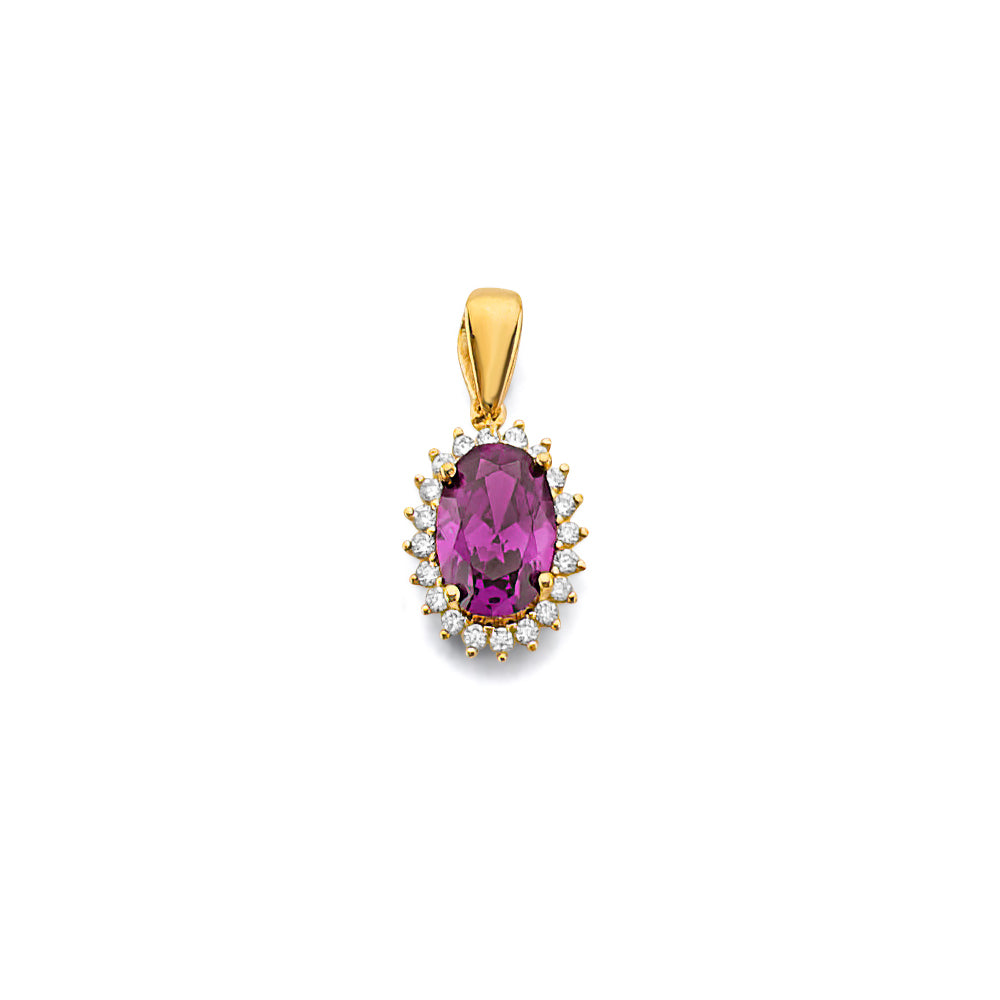 14K Yellow Gold CZ Oval Birthstone Pendant (Jan - Dec)