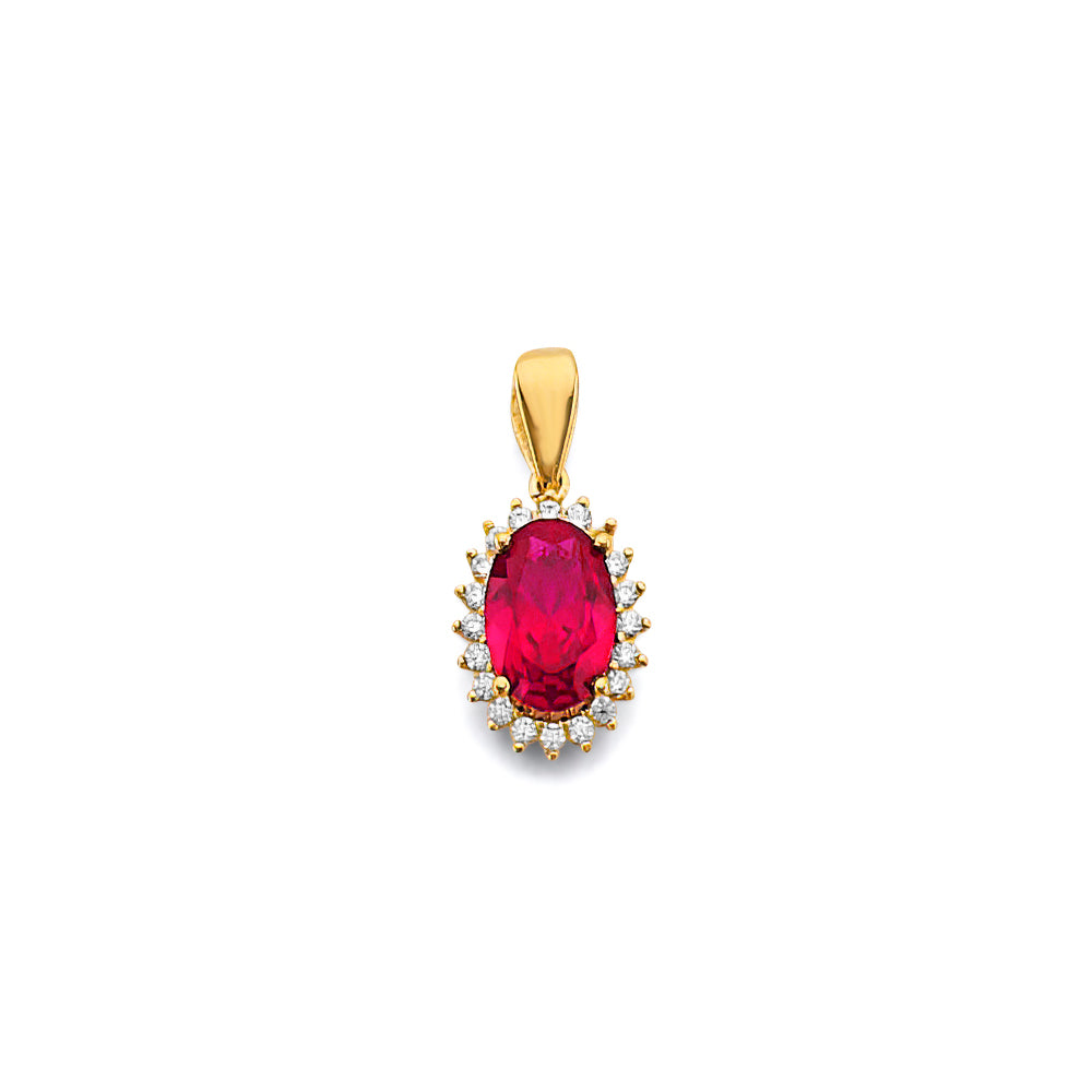 14K Yellow Gold CZ Oval Birthstone Pendant (Jan - Dec)