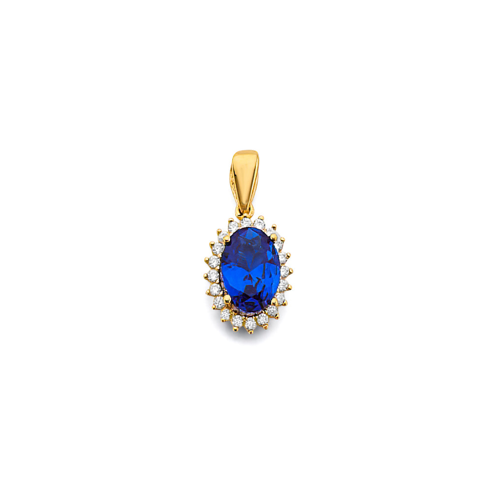 14K Yellow Gold CZ Oval Birthstone Pendant (Jan - Dec)
