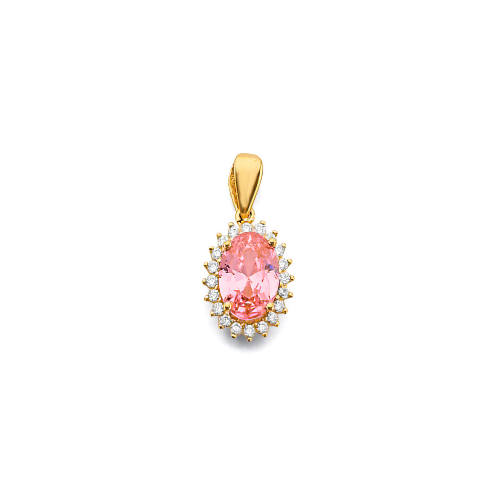 14K Yellow Gold CZ Oval Birthstone Pendant (Jan - Dec)