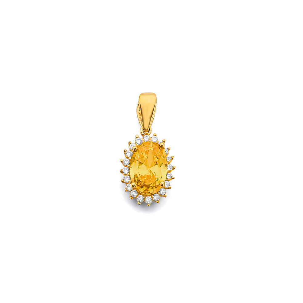 14K Yellow Gold CZ Oval Birthstone Pendant (Jan - Dec)
