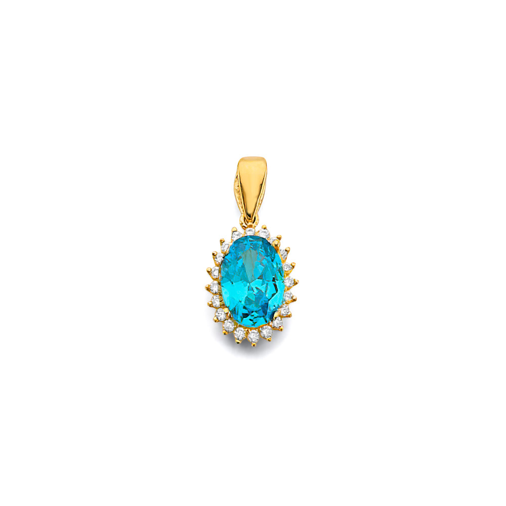 14K Yellow Gold CZ Oval Birthstone Pendant (Jan - Dec)