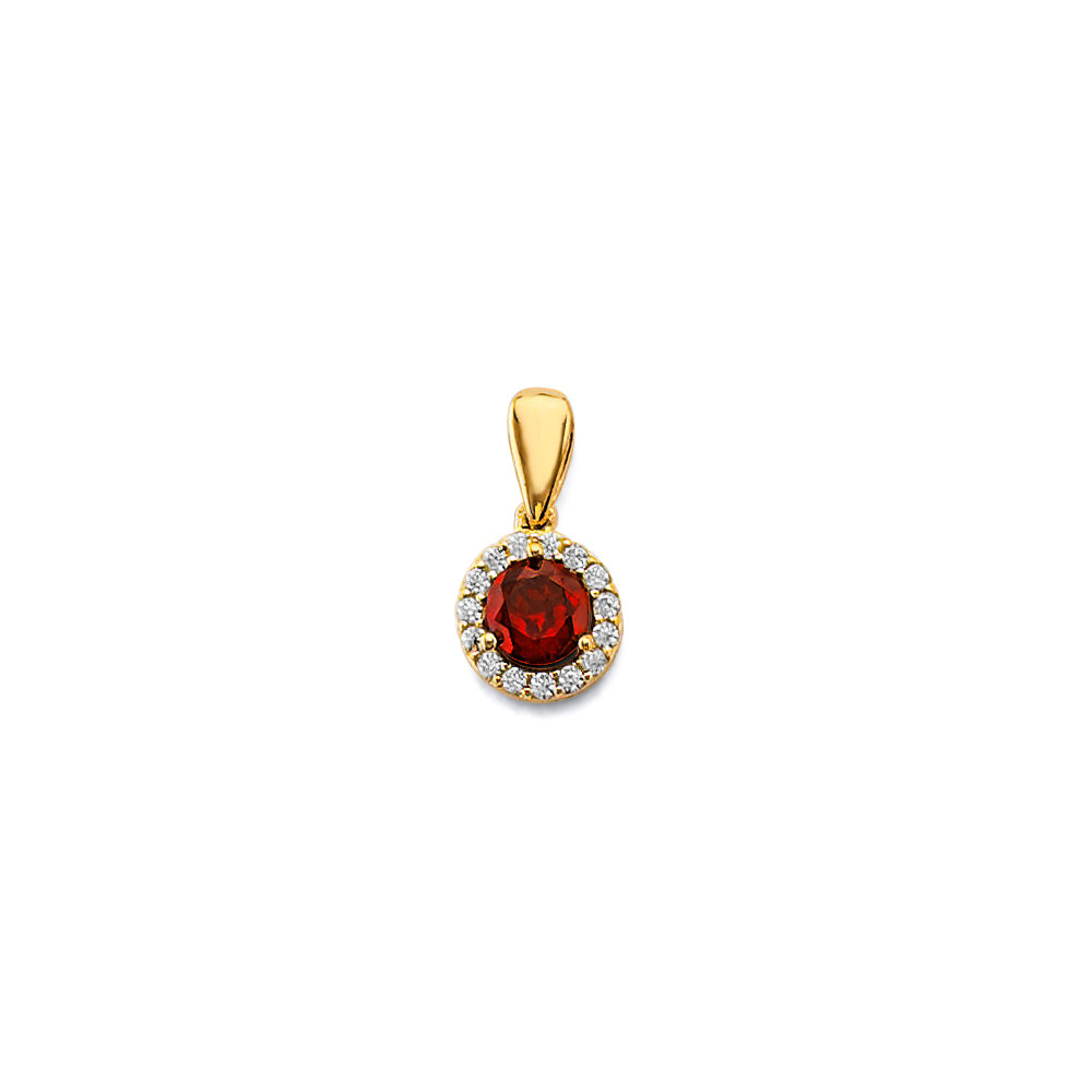 14K Yellow Gold CZ Round Birthstone Pendant (Jan - Dec)