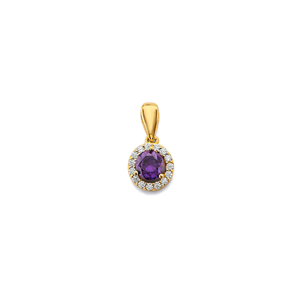 14K Yellow Gold CZ Round Birthstone Pendant (Jan - Dec)