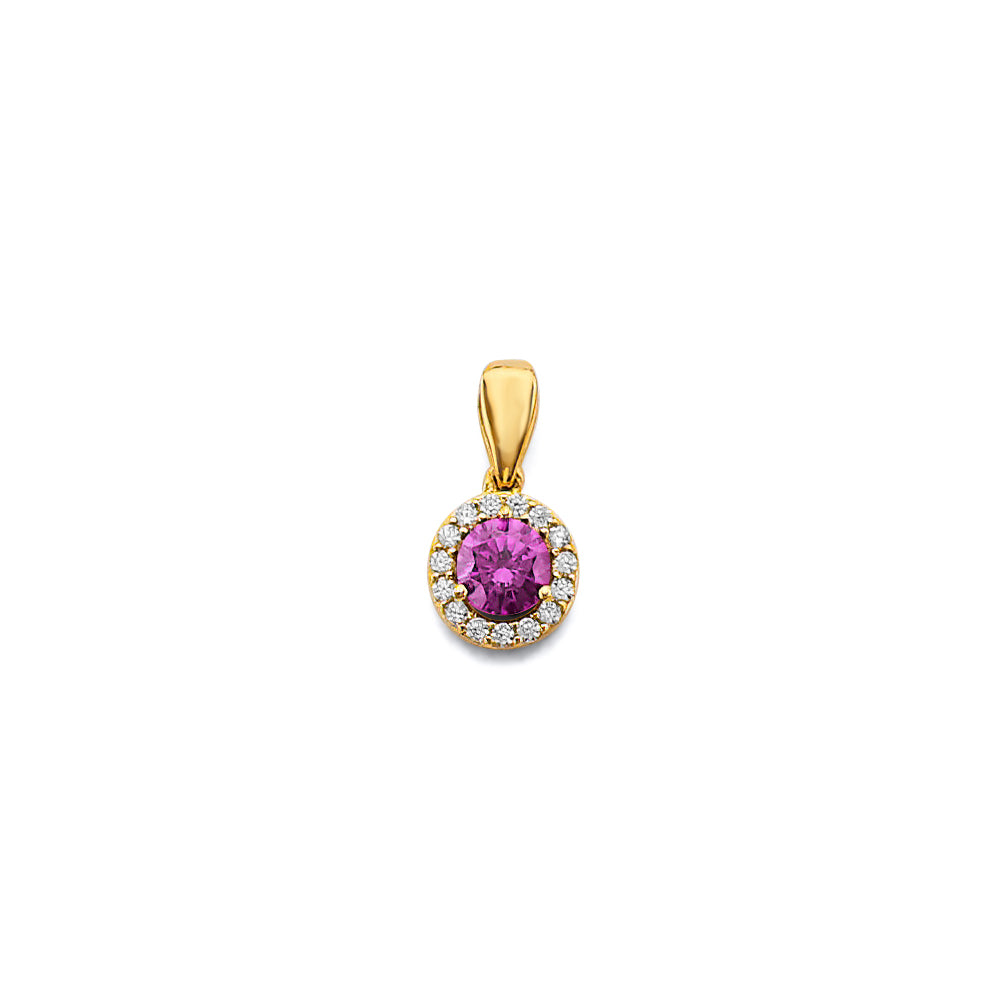 14K Yellow Gold CZ Round Birthstone Pendant (Jan - Dec)