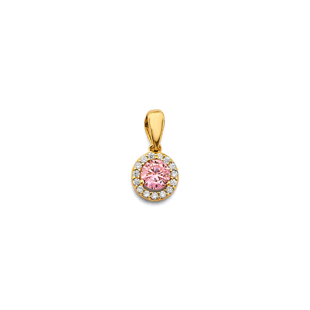 14K Yellow Gold CZ Round Birthstone Pendant (Jan - Dec)