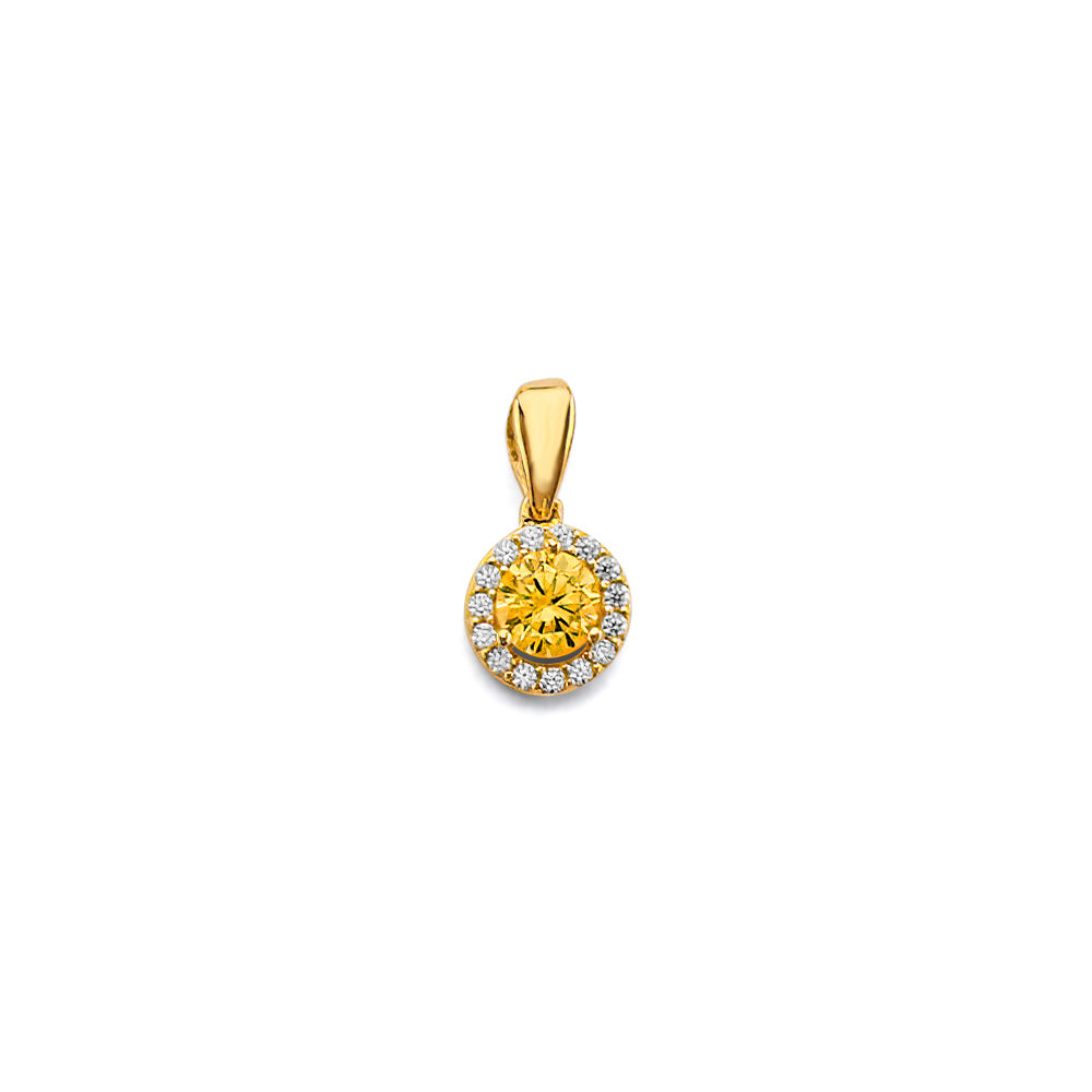14K Yellow Gold CZ Round Birthstone Pendant (Jan - Dec)