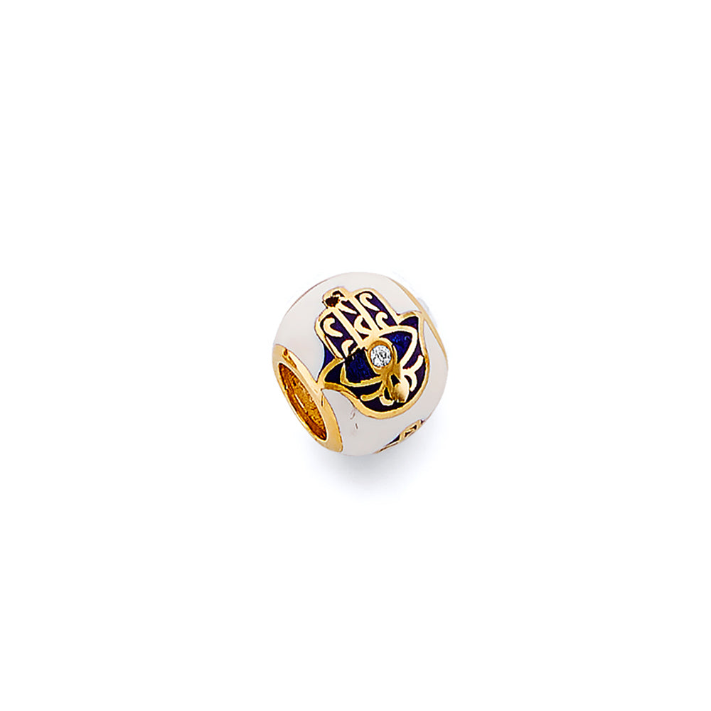 14K Yellow Gold Enamel Hamsa Slider