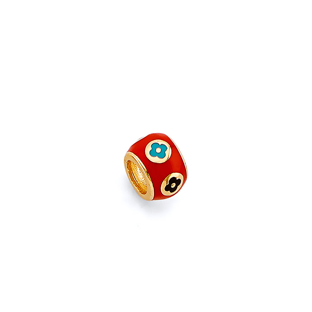 14K Yellow Gold Enamel Flower Slider