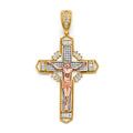 14K Yellow White Rose Gold CZ Crucifix Cross Pendant
