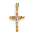 14K Two Tone Gold CZ Crucifix Cross Pendant
