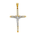 14K Two Tone Gold CZ Crucifix Cross Pendant