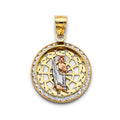14K Yellow White Rose Gold CZ Round St. Jude Thaddeus Pendant